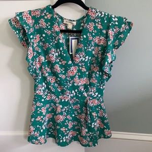 Monteau Floral Print Blouse, Green, Medium